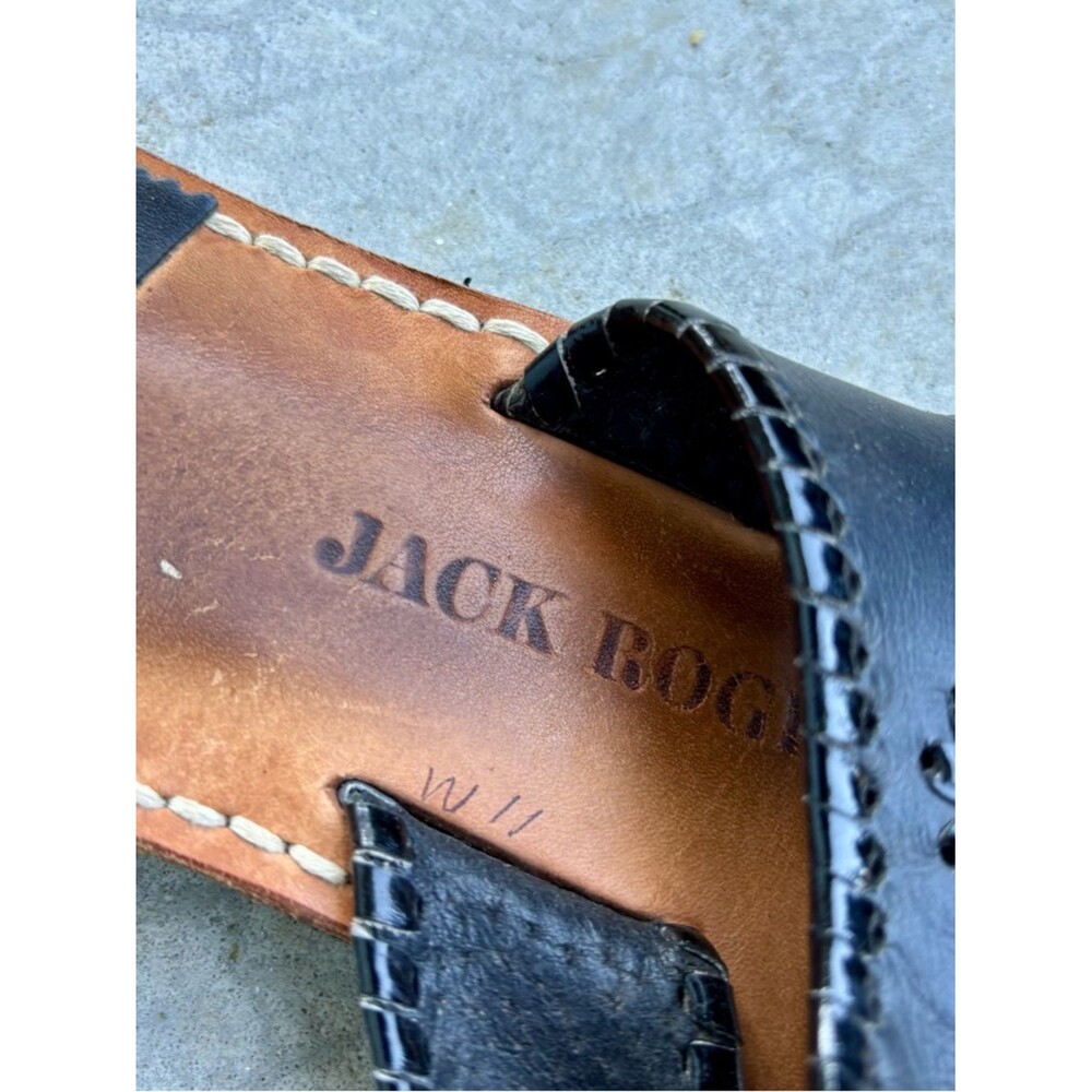 Jack Rogers Navajo Sandals Flip Flops Black Leather Thongs Whipstitch 11 - Picture 2 of 6